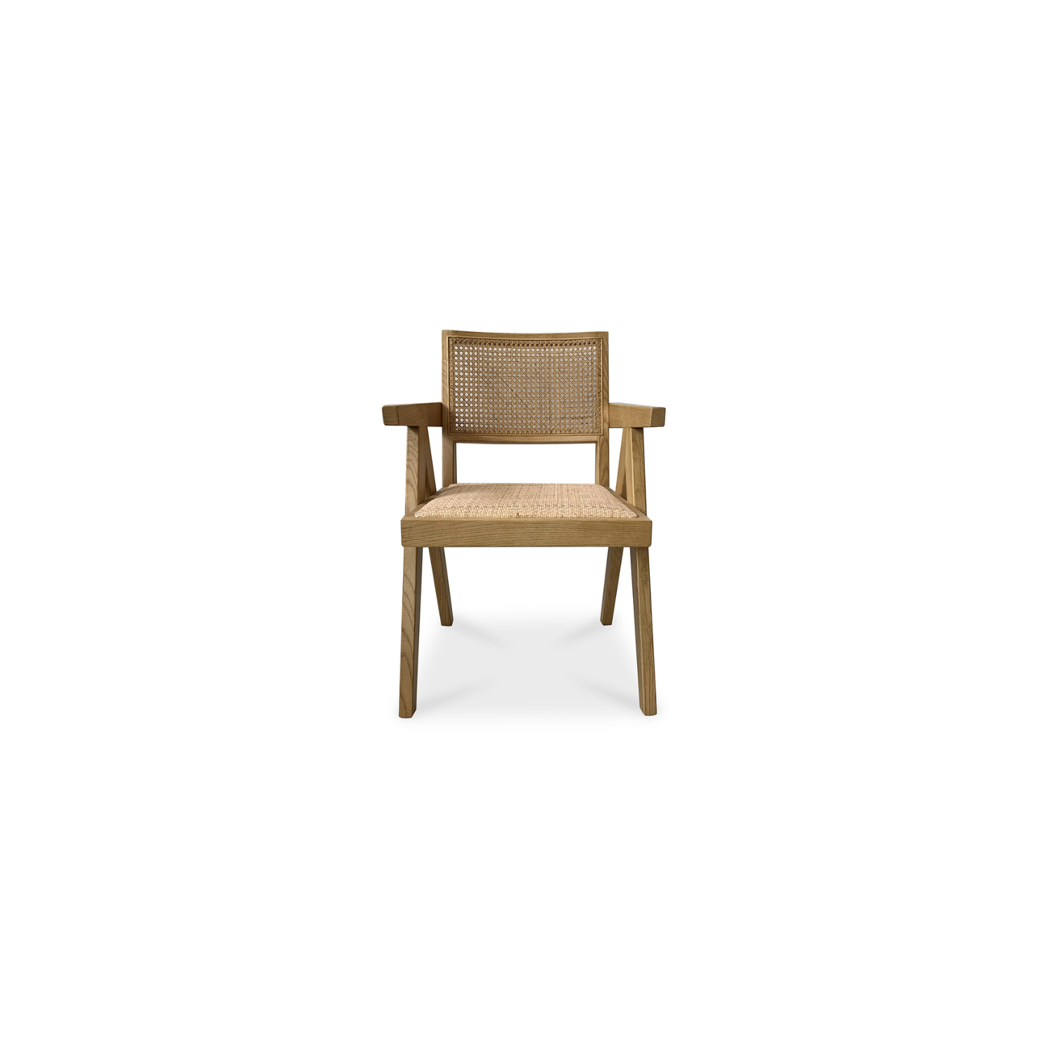 Takashi chair in natural wood with natural rattan seat and backrest and minimalist mid-century design