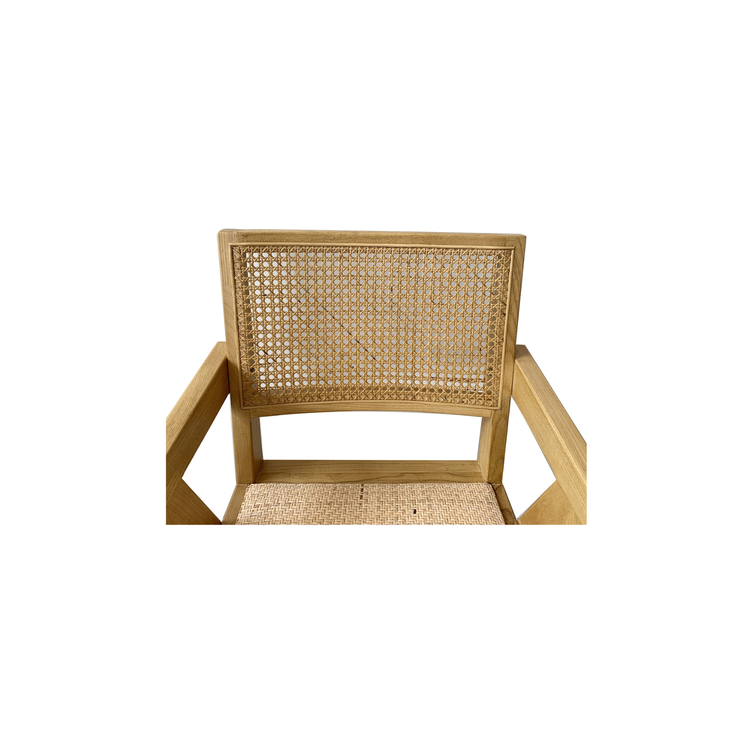 Natural Takashi Chair with a rattan backrest and seat, featuring a minimalist wooden frame.