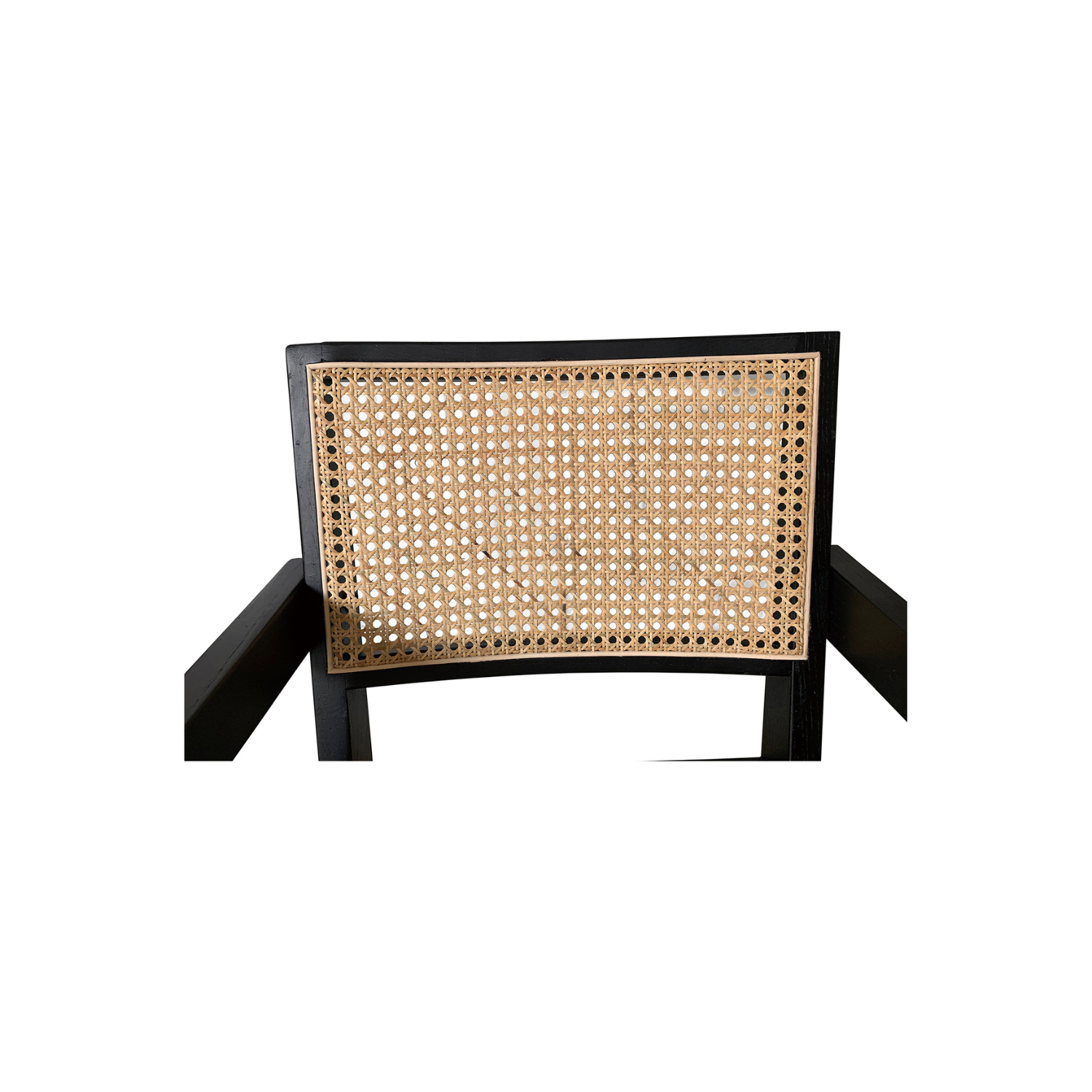 Black Takashi Chair with a rattan backrest and seat, featuring a minimalist wooden frame